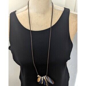 Beachy Boho 30" Brown Cord Necklace Multi Color Shell? Dangle Pendant Coastal